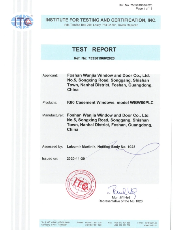 WANJIA Casement Window CE Test Report