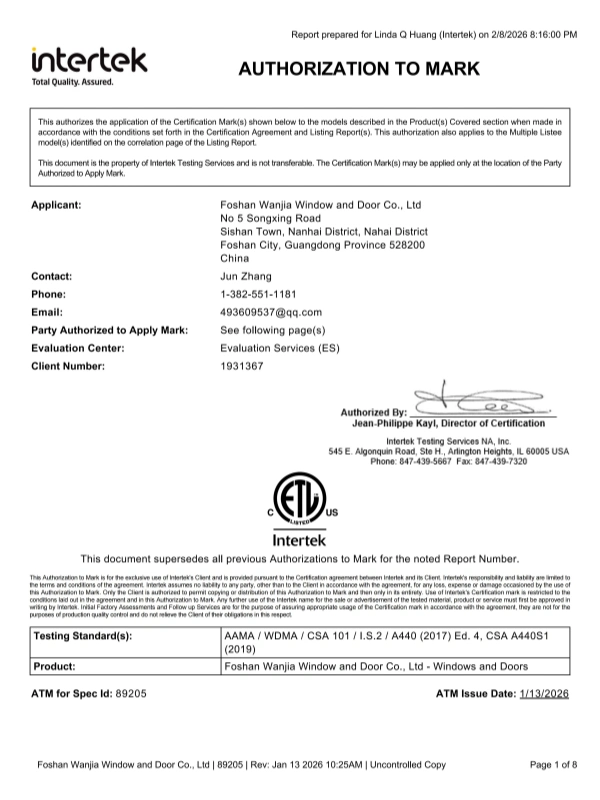 WANJIA Intertek cETL Authorization to Mark